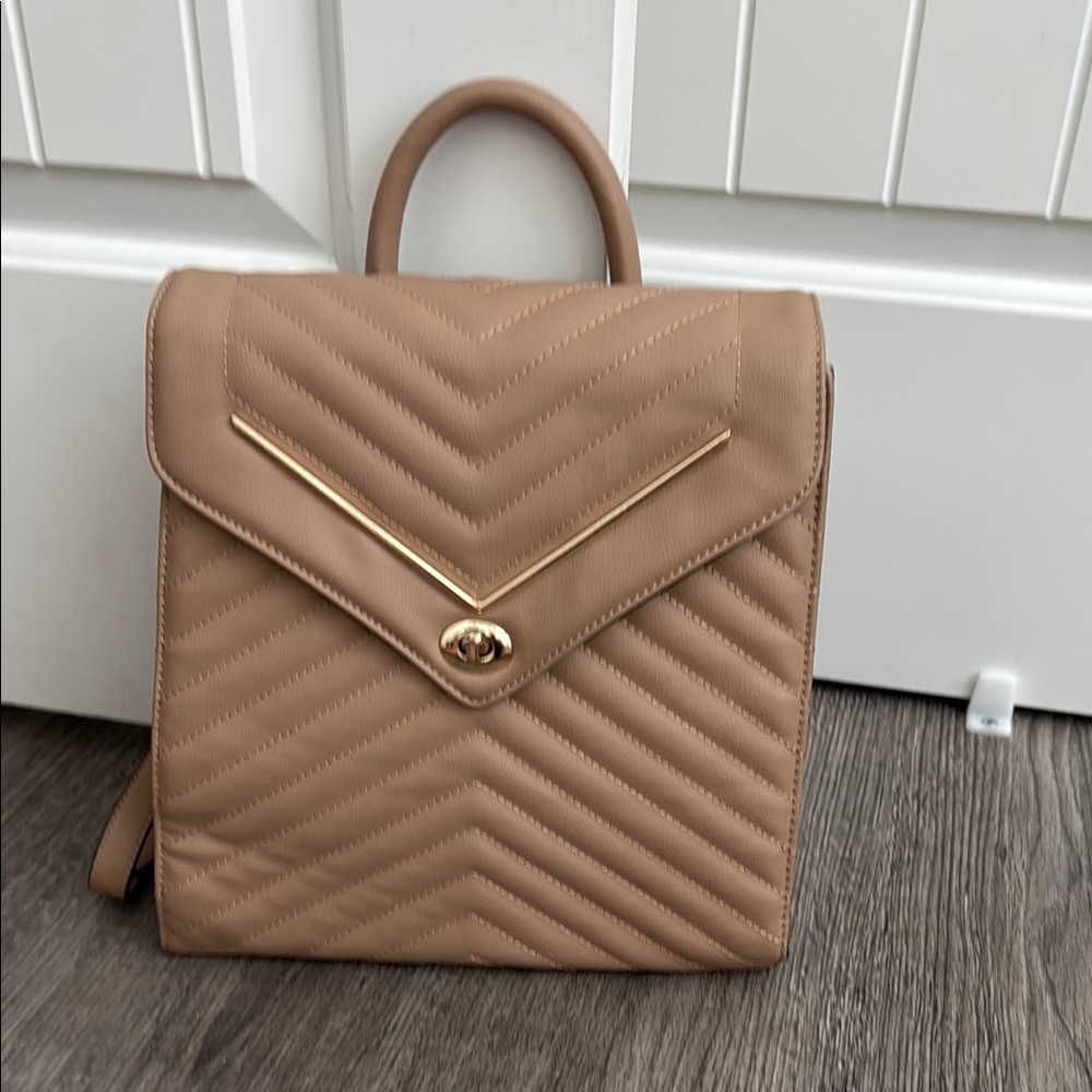 Elegant Tan Quilted Women's Backpack